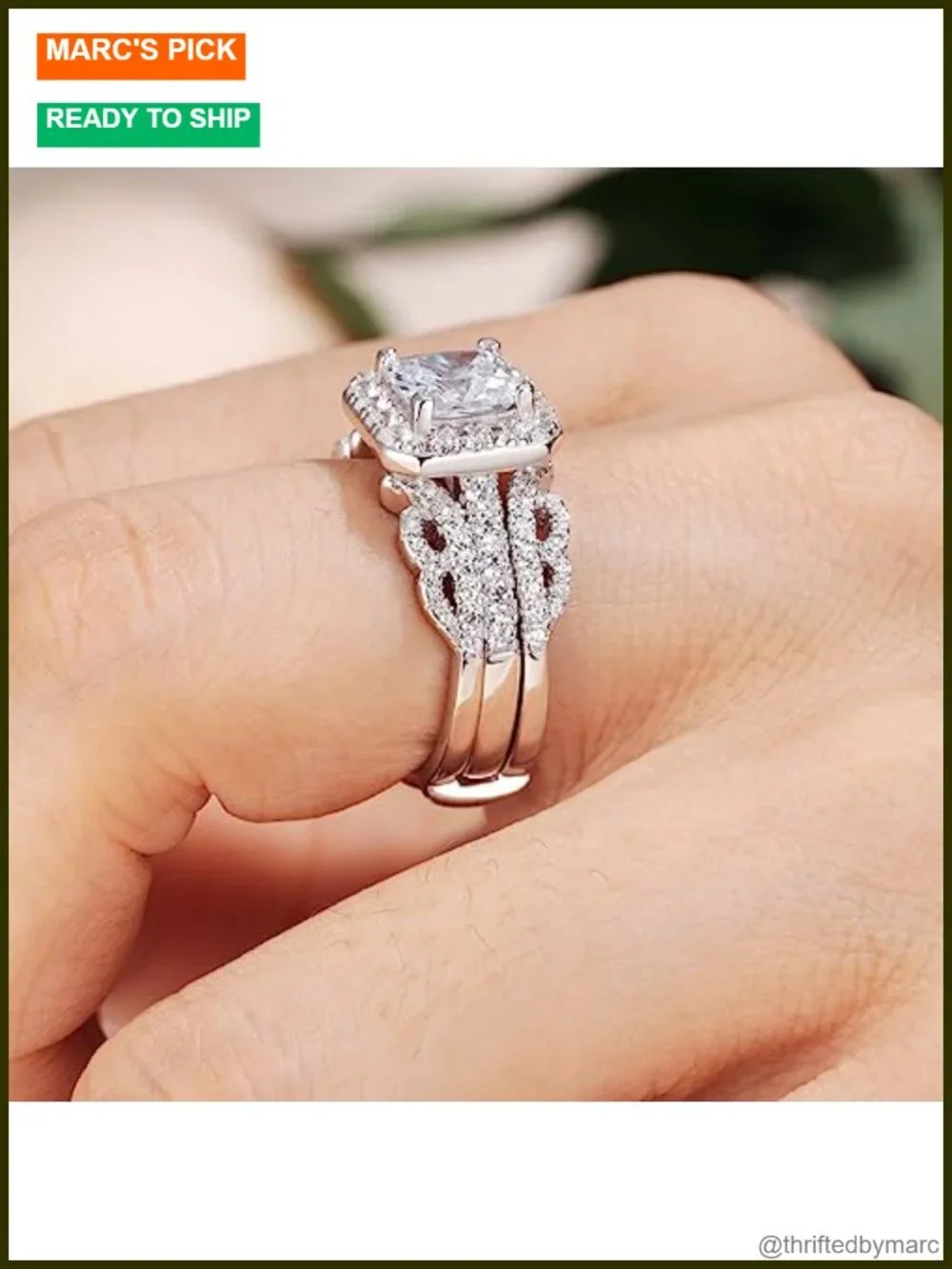 925 Sterling Silver Princess Cut Wedding Ring Set